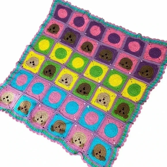 Handmade Crochet Teddy Bear Granny Square Baby Nursery Afghan Blanket 45x45 - Picture 4 of 6